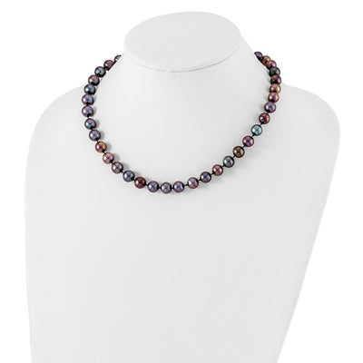 Sterling Silver Rhodium-plated Black Near-Round Freshwater Cultured Pearl, 16 x 9 to 10mm