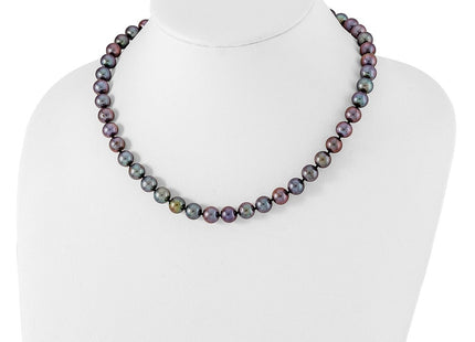 Sterling Silver Rhodium-plated 9- Black Near-Round Freshwater Cultured Pearl Necklace (Style QH5157-18)