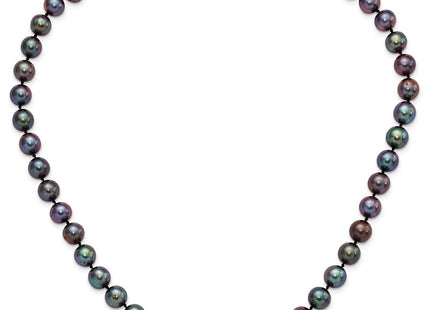 Sterling Silver Rhodium-plated 9- Black Near-Round Freshwater Cultured Pearl Necklace (Style QH5157-18)