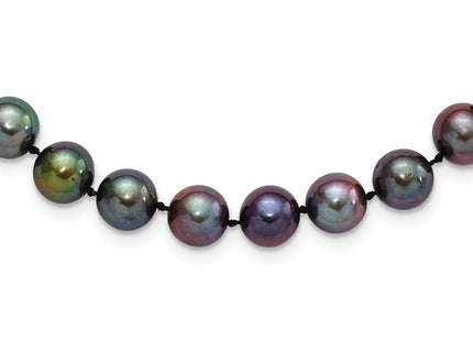 Sterling Silver Rhodium-plated 9- Black Near-Round Freshwater Cultured Pearl Necklace (Style QH5157-18)