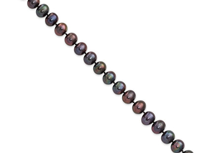 Sterling Silver Rhodium-plated 9- Black Near-Round Freshwater Cultured Pearl