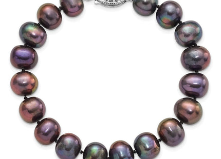 Sterling Silver Rhodium-plated 9- Black Near-Round Freshwater Cultured Pearl