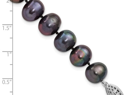 Sterling Silver Rhodium-plated 9- Black Near-Round Freshwater Cultured Pearl