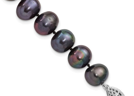 Sterling Silver Rhodium-plated 9- Black Near-Round Freshwater Cultured Pearl