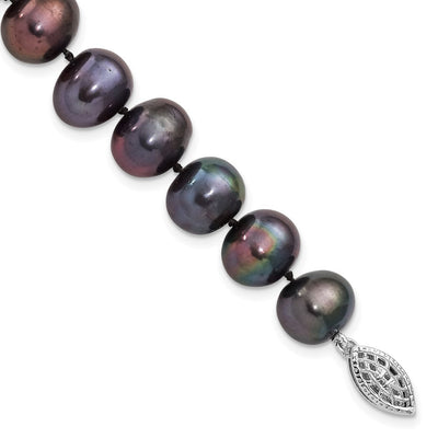 Sterling Silver Rhodium-plated Black Near-Round Freshwater Cultured Pearl, 16 x 9 to 10mm