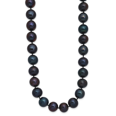 Sterling Silver Rhodium-plated Black Near-Round Freshwater Cultured Pearl, 16 x 10 to 11mm