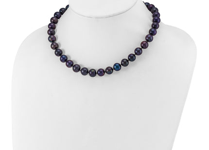 Sterling Silver Rhodium-plated 10- Black Near-Round Freshwater Cultured Pearl, 16 x 10 to 11mm