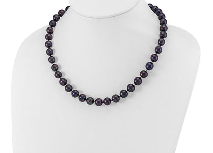 Sterling Silver Rhodium-plated 10- Black Near-Round Freshwater Cultured Pearl Necklace (Style QH5158-18)