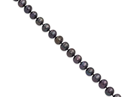 Sterling Silver Rhodium-plated 10- Black Near-Round Freshwater Cultured Pearl