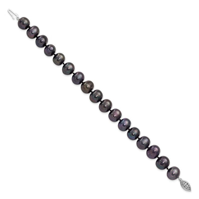 Sterling Silver Rhodium-plated Black Near-Round Freshwater Cultured Pearl, 16 x 10 to 11mm