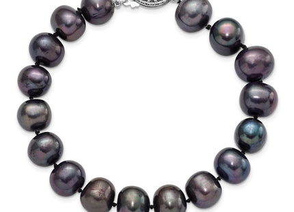 Sterling Silver Rhodium-plated 10- Black Near-Round Freshwater Cultured Pearl