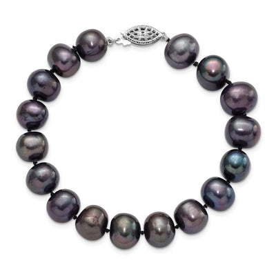 Sterling Silver Rhodium-plated Black Near-Round Freshwater Cultured Pearl, 16 x 10 to 11mm