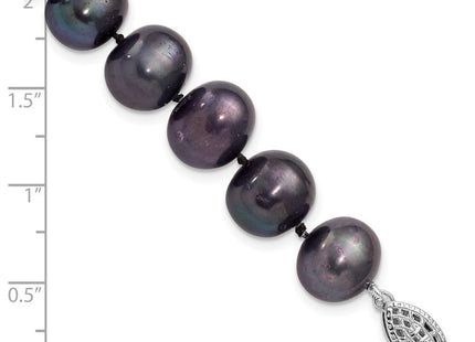 Sterling Silver Rhodium-plated 10- Black Near-Round Freshwater Cultured Pearl