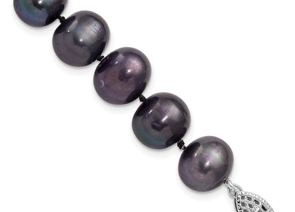 Sterling Silver Rhodium-plated 10- Black Near-Round Freshwater Cultured Pearl