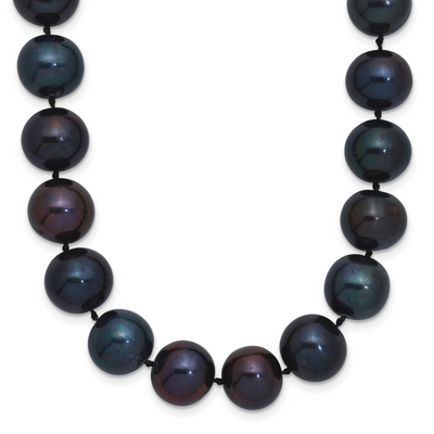 Sterling Silver Rhodium-plated Black Near-Round Freshwater Cultured Pearl, 16 x 10 to 11mm