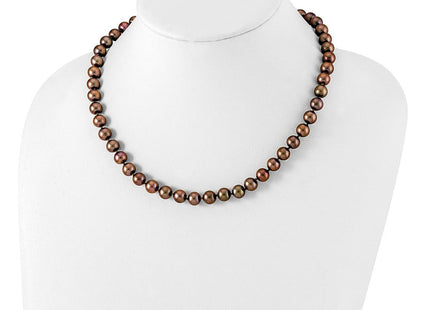 Sterling Silver Rhodium-plated 8- Brown Near-Round Freshwater Cultured Pearl Necklace (Style QH5159-18)