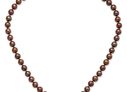Sterling Silver Rhodium-plated 8- Brown Near-Round Freshwater Cultured Pearl Necklace (Style QH5159-18)