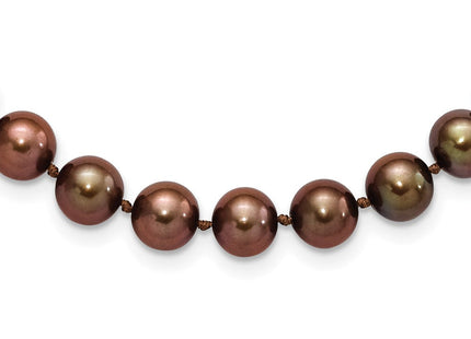 Sterling Silver Rhodium-plated 8- Brown Near-Round Freshwater Cultured Pearl Necklace (Style QH5159-18)