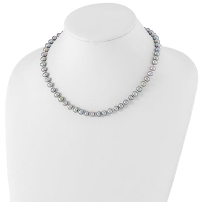 Sterling Silver Rhodium-plated Grey Near-Round Freshwater Cultured Pearl, 16 x 6 to 7mm
