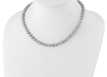 Sterling Silver Rhodium-plated 6- Grey Near-Round Freshwater Cultured Pearl Necklace (Style QH5161-16)