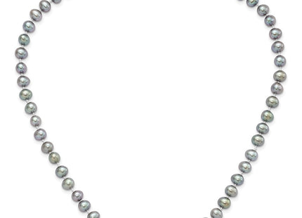 Sterling Silver Rhodium-plated 6- Grey Near-Round Freshwater Cultured Pearl Necklace (Style QH5161-16)