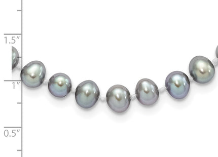 Sterling Silver Rhodium-plated 6- Grey Near-Round Freshwater Cultured Pearl