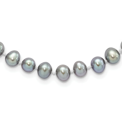 Sterling Silver Rhodium-plated Grey Near-Round Freshwater Cultured Pearl, 16 x 6 to 7mm