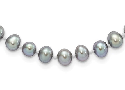 Sterling Silver Rhodium-plated 6- Grey Near-Round Freshwater Cultured Pearl Necklace (Style QH5161-16)