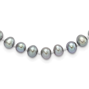 Sterling Silver Rhodium-plated 6- Grey Near-Round Freshwater Cultured Pearl Necklace (Style QH5161-16)