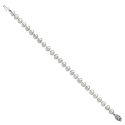 Sterling Silver Rhodium-plated Grey Near-Round Freshwater Cultured Pearl, 16 x 6 to 7mm