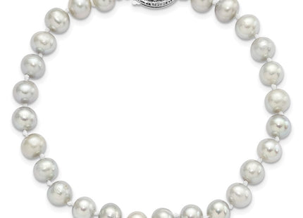 Sterling Silver Rhodium-plated 6- Grey Near-Round Freshwater Cultured Pearl