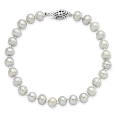 Sterling Silver Rhodium-plated Grey Near-Round Freshwater Cultured Pearl, 16 x 6 to 7mm