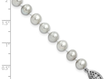 Sterling Silver Rhodium-plated 6- Grey Near-Round Freshwater Cultured Pearl