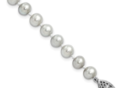 Sterling Silver Rhodium-plated 6- Grey Near-Round Freshwater Cultured Pearl
