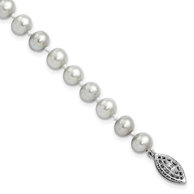 Sterling Silver Rhodium-plated Grey Near-Round Freshwater Cultured Pearl, 16 x 6 to 7mm