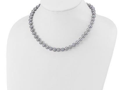 Sterling Silver Rhodium-plated 7- Grey Near-Round Freshwater Cultured Pearl, 16 x 7 to 8mm