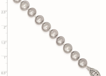Sterling Silver Rhodium-plated 7- Grey Near-Round Freshwater Cultured Pearl