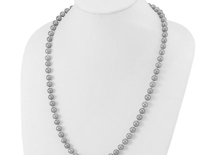 Sterling Silver Rhodium-plated 7- Grey Near-Round Freshwater Cultured Pearl Necklace (Style QH5162-24)
