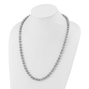 Sterling Silver Rhodium-plated 7- Grey Near-Round Freshwater Cultured Pearl Necklace (Style QH5162-24)