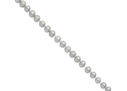 Sterling Silver Rhodium-plated 7- Grey Near-Round Freshwater Cultured Pearl