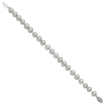 Sterling Silver Rhodium-plated Grey Near-Round Freshwater Cultured Pearl, 16 x 7 to 8mm