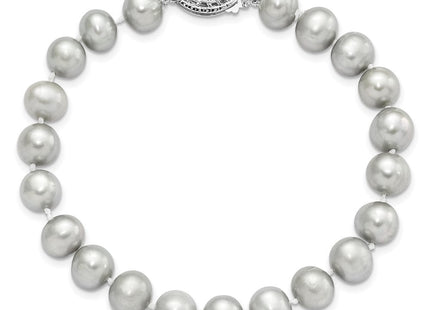 Sterling Silver Rhodium-plated 7- Grey Near-Round Freshwater Cultured Pearl