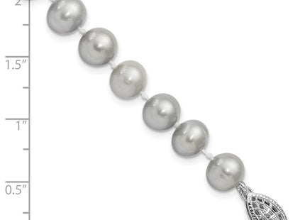 Sterling Silver Rhodium-plated 7- Grey Near-Round Freshwater Cultured Pearl
