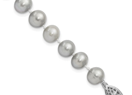 Sterling Silver Rhodium-plated 7- Grey Near-Round Freshwater Cultured Pearl