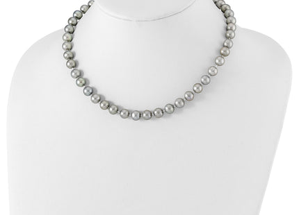Sterling Silver Rhodium-plated 8- Grey Near-Round Freshwater Cultured Pearl Necklace