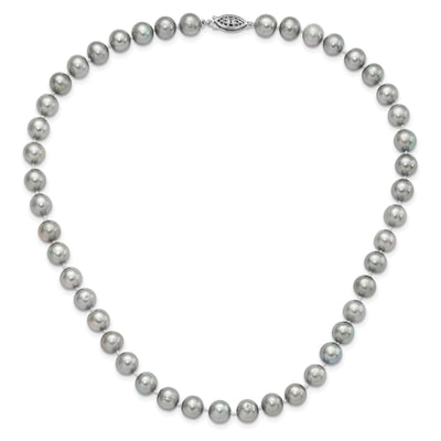 Sterling Silver Rhodium-plated Grey Near-Round Freshwater Cultured Pearl Necklace