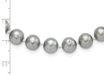 Sterling Silver Rhodium-plated 8- Grey Near-Round Freshwater Cultured Pearl Necklace