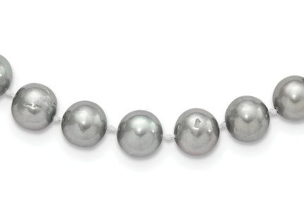 Sterling Silver Rhodium-plated 8- Grey Near-Round Freshwater Cultured Pearl Necklace
