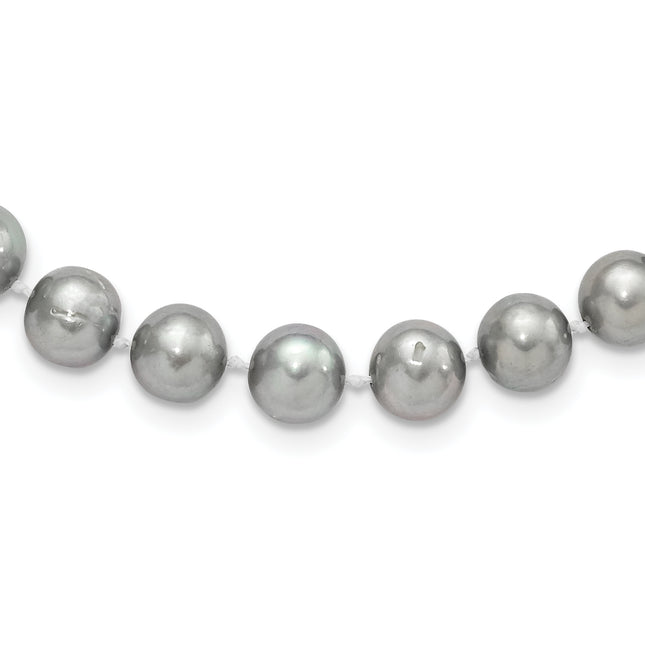 Sterling Silver Rhodium-plated 8- Grey Near-Round Freshwater Cultured Pearl Necklace