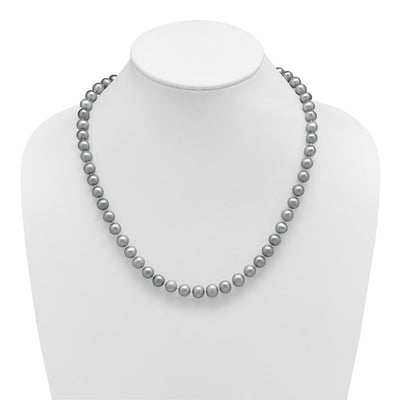 Sterling Silver Rhodium-plated Grey Near-Round Freshwater Cultured Pearl Necklace